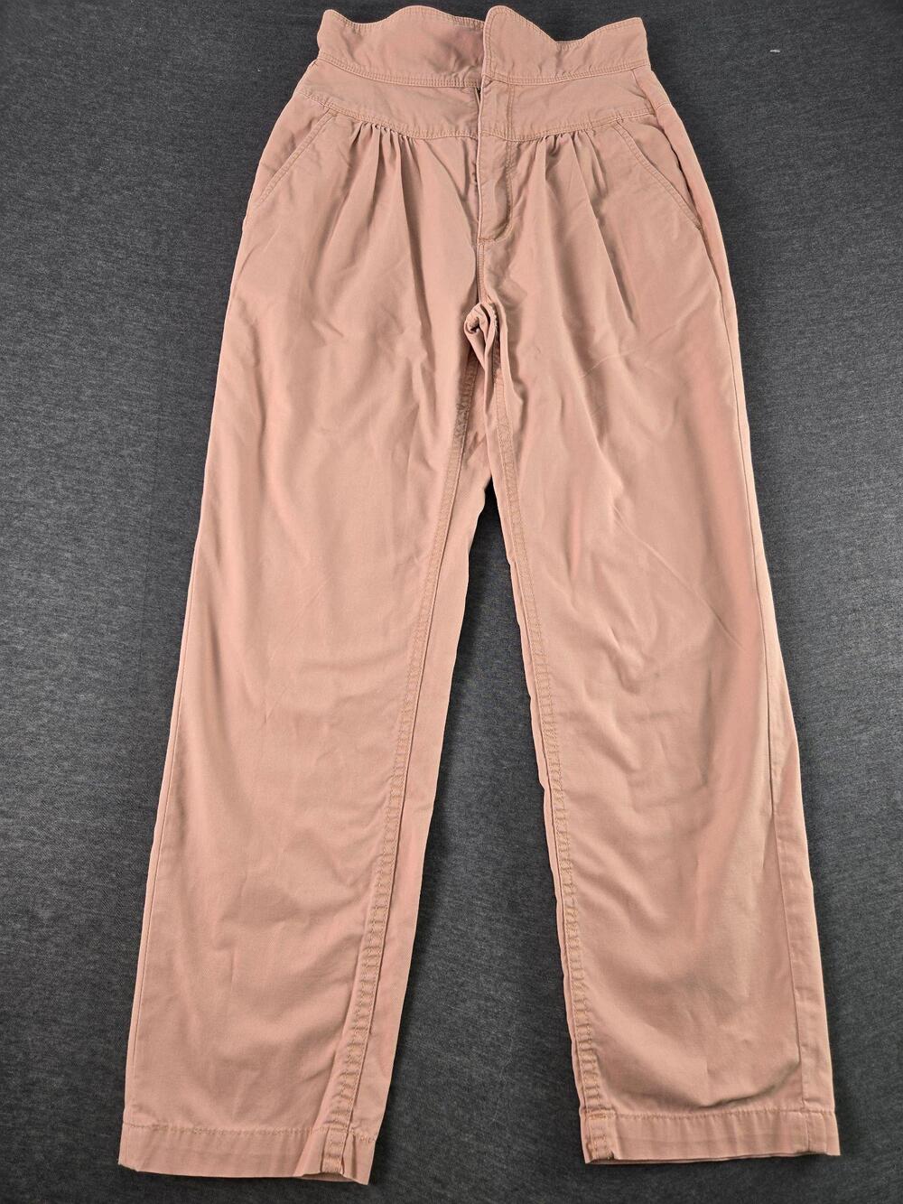 La Vie Rebecca Taylor Pants Womens 25 Pink Paperbag Waist Wide Leg Twill